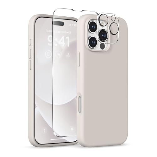 COFFKER Magnetic for iPhone 16 Pro Max Case, Compatible with MagSafe, Liquid Silicone Phone Cover with Screen Protector & Camera Protector, Soft Anti-Scratch Microfiber Lining 6.9', Stone