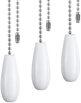 Ceiling Fan Pull Chain Extender, Wooden Decorative Pendant Extension Chains, 12 Inches Lighting & Fan Beaded Ball Fan Cord Extender Ornament with Connector (Wooden White 3Pcs)