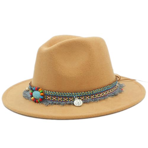 Kids Fedora Hat Children Felt Panama Cap Wide Brim with Tassel Belt for Girls Boys