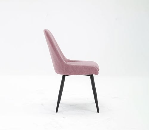 Image of Finch Fox Morris Glam Comfortable Fabric Upholstered Padded Living Room Side Dining Chair for Cafeteria Bedroom, Restaurents, Home, Office with Black Metal Legs in Pink Color (Set of 4)