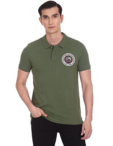 Men Olive Applique Logo Cotton Polo Shirt Men Olive Applique Logo Cotton Polo Shirt