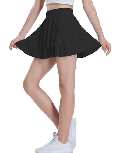 EXARUS Girls Tennis Skirts Athletic Golf Skorts Dance with Underneath Cheer Flowy Tiered Mini Pleated Preppy for Kids4