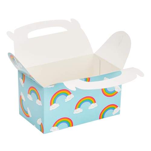 BLUE PANDA Rainbow Gable Party Favor Box Set - Easy Pop-Up Gable Box with Built-In Handle - Party Favor Bags & Gift Bags - Candy & Rainbow Popcorn Holders - 24-Pack, 6.2 x 3.6 x 3.4 in