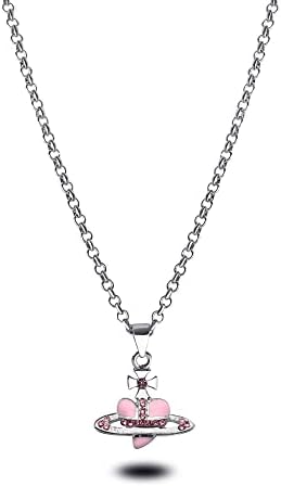 SAMORION Saturn Planet Necklace Love Heart Saturn Planet Pendant Choker Necklace Stud Earring Necklace for Women Lady Charm Sister Girlfriend Wedding Birthday Anniversary