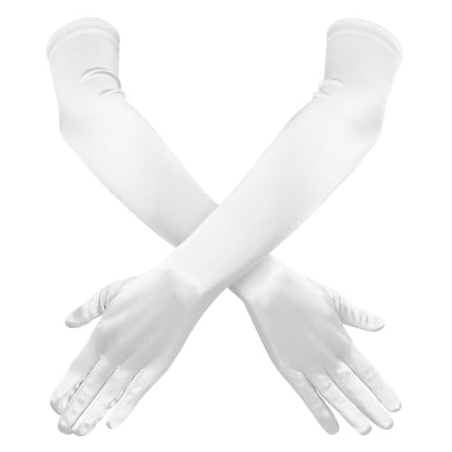 Garma Long White Opera Gloves Women Formal 1920s Satin Wedding Bridal Princess Dress For Women Elbow Length 20inch