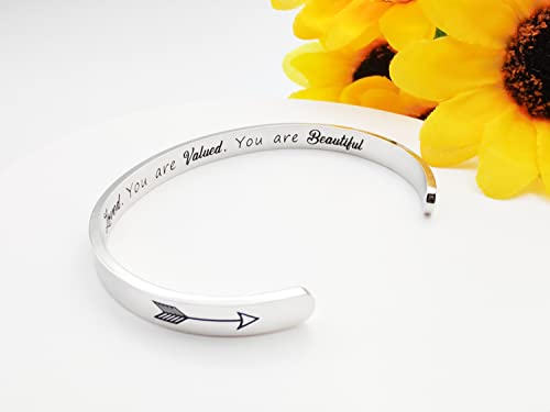 Dczosily Inspirational Cuff Bracelets For Women Stainless Steel Meaningful Reminder Memorial Bracelet Mantra Engraved Hidden Message Bangles With Sayings Personalized Jewelry Gifts (You Are Loved.you Are Valued.you Are Beautiful.) #TOP3