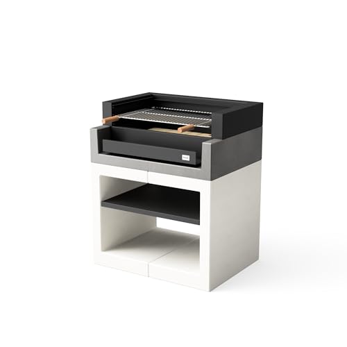 TUOZI - Barbacoa de Obra para Leña y Carbón Modelo KITAWAY Grill (Gris/Blanco - 84 x 63 x 101 cm) Ref: T00573 - Uso en Exteriores