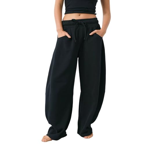 Barrel Sweatpants for Women Baggy Low Rise Wide Leg Sweat Pants Teen Girls Cute Casual Lounge Sweatpants with Pockets
