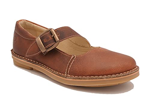 Merceditas de cuero para mujer Oxygen Mary Jane planas color marrón canela