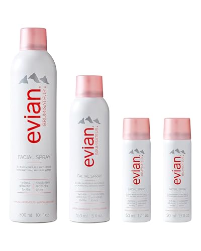 Evian Facial Spray 24/7 Kit - Hydrating Mineral Water Mist for Face & Skin - Refreshes Makeup Sets & Tones - Travel-Friendly Sizes for Daily Moisture Boost