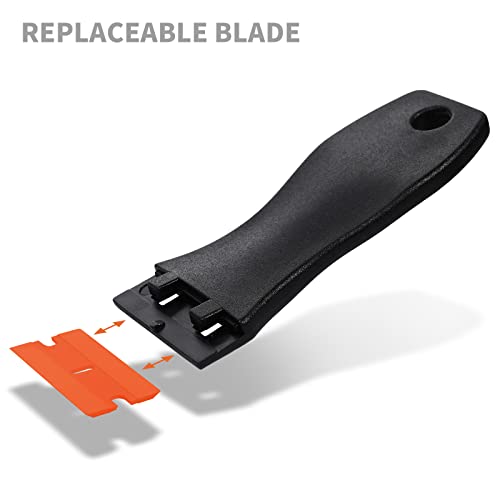 Image of EHDIS 1.5 inch Plastic Razor Scraper Tool with 10pcs Double Edged Blades for Adhesive Remover,Removing Labels Stickers Decals Taping on Glass Windows(True Black)