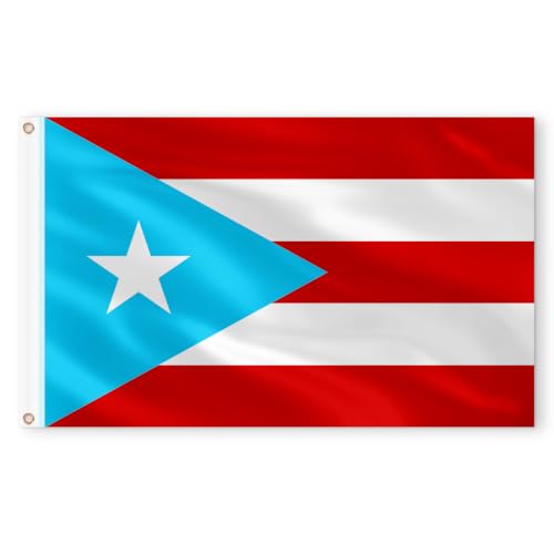 Image of AhfuLife 1Pc Light Blue Puerto Rico Flag 3x5 Ft, Large Light Blue Puerto Rican Flags for Outside - Double Side with Brass Eyelets for Puerto Rican Party Decorations, Soccer Party Bar Garden Decoration Indoor Outdoor