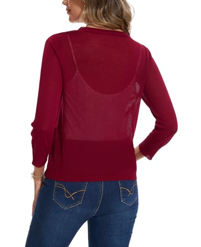 Image of MINTLIMIT Women's Tie Front Cardigan Casual 3 /4 Sleeve Bolero Shrug Knotted Lightweight Sheer Shrug Cardigan Sweater Top