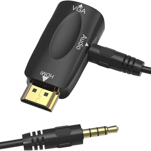 VGA TO HDMI Adapter, 3.5mm 1080p Audio Jack Cable, Female Gold-Plated To HDMI Male Connector, Compatible with Monitor, Laptop, Computer, Projector, HDTV, Chrome book and DVD Player.