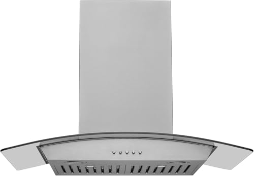 Image of Hauslane Range Hood Wall Mount 30 inch Ducted /Ductless Convertible Kitchen Hood with Stainless Steel and Tempered Glass Stove Vent Hood, 3 Speed, LED Lamps, European Style WM-630