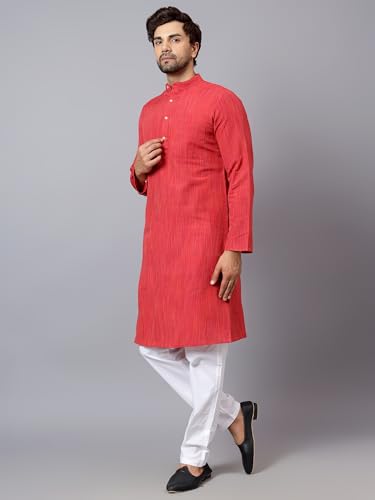 Image of LATEST CHIKAN Men's Cotton Long Kurta Full Sleeves - Casual Ethnic Wear
