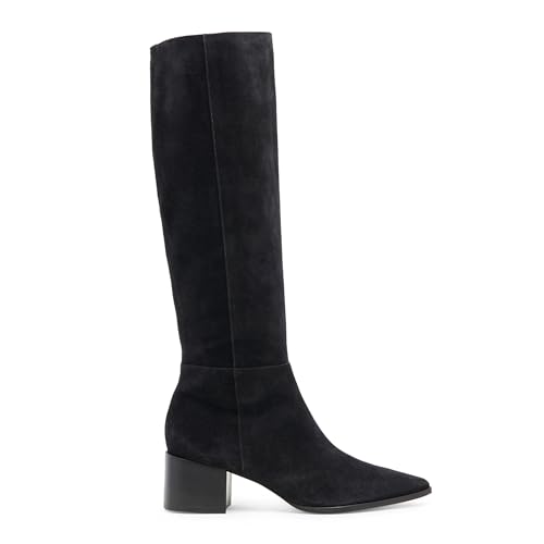 Suede Knee High Boots Women Chunky Heel Fall Tall Boots Pointed Toe Side Zipper Comfortable Walking Dress Shoes