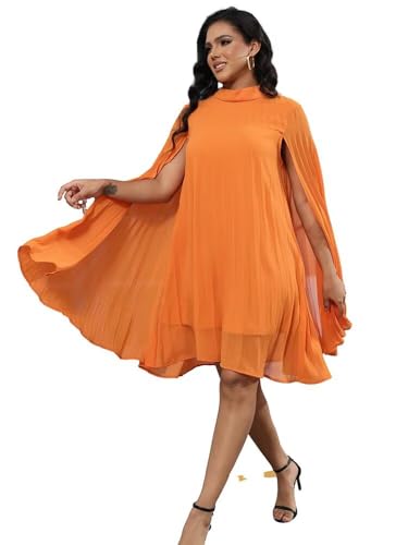 Image of Women's Casual Cape Sleeve Pleated Split Short Dress Loose Fit Cocktail Party Flowy Dress