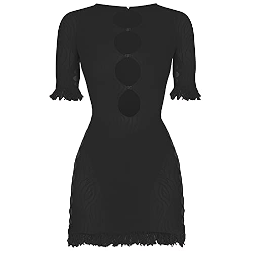 WomenÂ´s Sexy Hollow Out Dress Solid Color Short Sleeve Bodycon Mesh Patchwork See Through Mini Dress (Black, Small)