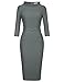 MUXXN Women's Classic 3/4 Sleeve Knee-Length Sheath Business Wear to Work Dresses Vintage Midi Pencil Dress with Belt Gray M