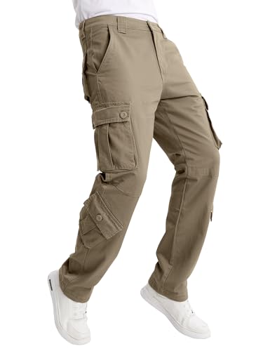 Match Mens Multi-Pocket Cargo Pants with Drawstring Waist for Outdoor Work Daily Wear
