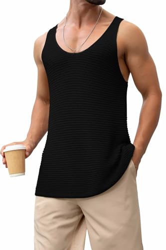 Men's Ribbed Knit Tank Top Stylish Sleeveless Shirt for Summer Casual Workout Shirt4