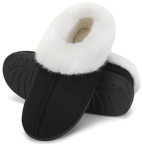 Mishansha Zapatillas de Estar por Casa Hombre Mujer Zapatos de Casa Invierno Cálido con Memory Foam Pantuflas Cómodas Antideslizante para Exterior e Interior, Negro, 42/43 EU