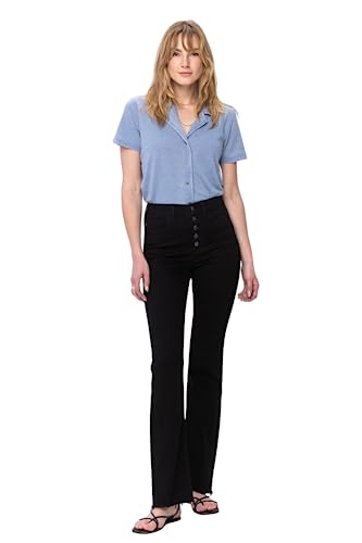 'Fiercely Bella Boutique' Hi-Waist Button Fly Raw Hem Bootcut Jeans (Style 82570)