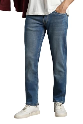 Image of Louis Philippe Men's Slim Fit Stretch Fabric for Comfort Premium Wash Aesthetic Authentic Twill and Durable Jeans