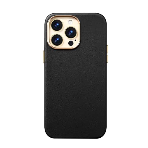 Coque iPhone 15 Pro Max MagSafe cuir noir protection appareil photo fine