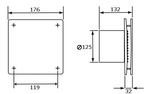 Bad-Lüfter Ventilator Wandlüfter 100 125 150 VENTS LD-TH /LDA-TH Nachlauf (Timer) Feuchtesensor (Weiss, Ø 125)
