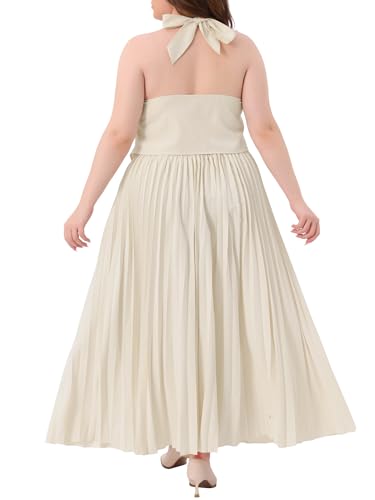 Agnes Orinda Womens Plus Size 2 Piece Halter Backless Top & Pleated Maxi Skirt Set Suit Outfit Elegant Sexy Night Out4