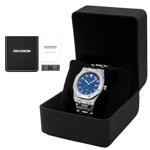 BARAMON Men's Watches, Royalty Stainless Steel Quartz Movement Date Male Clock Waterproof Luminous Hands Casual Business Wrist Watches for Men