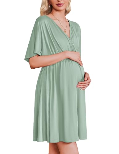 Image of Ekouaer 3 in 1 Labor and Delivery Gown for Hospital Short Sleeve Maternity Nursing Dress Nightgown Postpartum Sleepwear