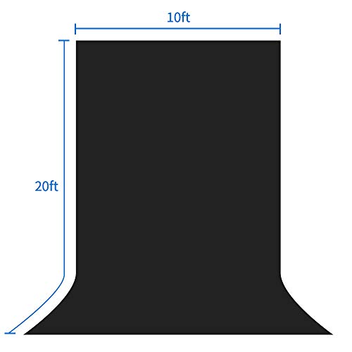 Hemmotop Black Backdrop Background 10 X 20Ft Black Backdrop Screen For Photography Black Photo Backdrop Cloth For Photo Video Studio And Televison #TOP6