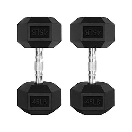 RitFit 45LB Dumbbells Set of 2 Rubber Encased Dumbbell Sets with Optional Rack for Home Gym, Coated Hand Weights for Strength Training, Workouts
