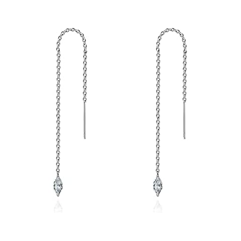 925 Sterling Silver Threader Pull Through Earrings For Women Cubic Zirconia Teardrop Dangle Chain Earring Cover