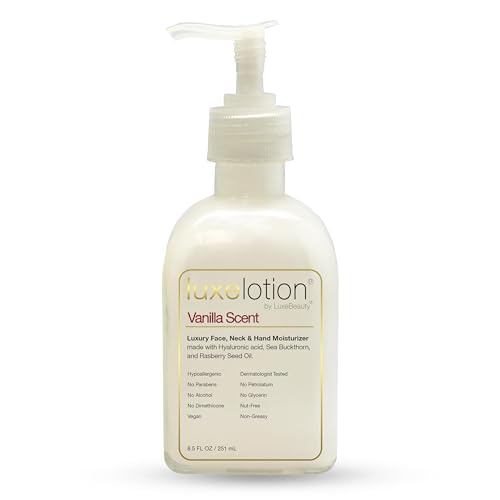 Luxe Beauty Non Greasy & Hyaluronic Acid Moisturizer for Face, Neck & Hands – Anti Aging Body Lotion & Non Toxic Body Lotion - Vanilla Body Lotion w/Silicone-Free, Organic & Plant-Based Ingredients