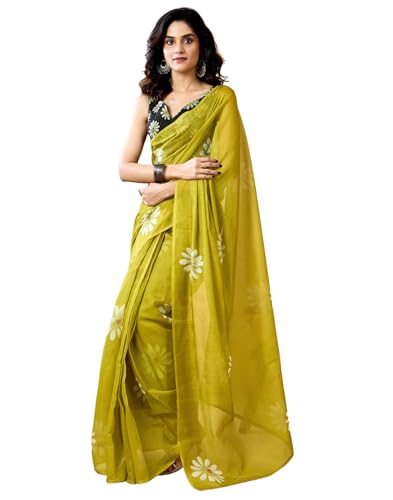 Image of SIRIL Women's Printed Chanderi Cotton One Minute Ready to Wear Saree with Unstitched Blouse Piece