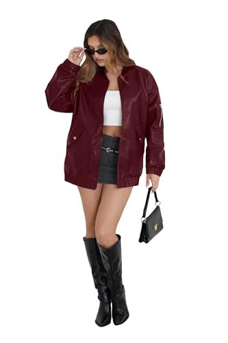 Image of Sampeel Leather Jacket Women Faux Oversized Motorcycle Bomber Coats 2026 Fall Fashion Outfits Winter Clothes