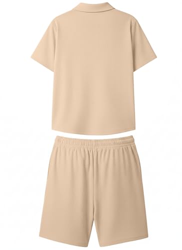 Image of Jawdrobe Men's Polo T-Shirt and Shorts Co-Ord Set | Summer Casual Matching Outfit | Breathable Casual Two Piece Set for Beach | Travel | Vacation Wear