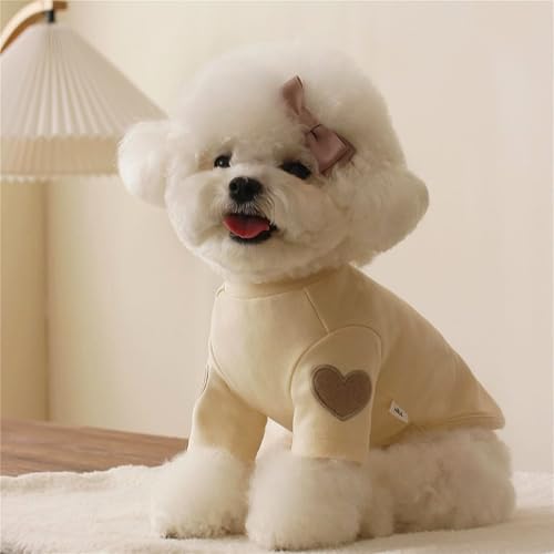 Yaopelky Sweatshirt für kleine Hunde bis mittelgroße Hunde mit Herzaufdruck Warmes Haustier Shirt auch für Katzen Welpen geeignet für Teddy Chihuahua und Schnauzer (Beige, S)