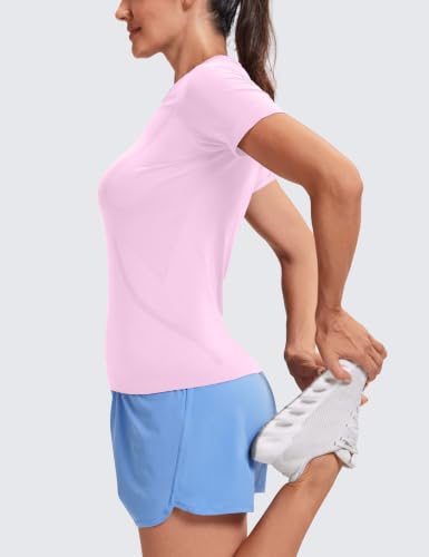 Image of MathCat Seamless Short Sleeve Workout Tops for Women | Breathable, Moisture-Wick, Soft, High Stretch, Chafe-Free, Waist Length, Slim Fit, Athletic T-Shirt