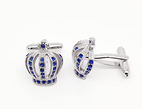 Royal Crown Blue Crystal Cuff Links for Men Lady in Gift Box Unisex Cufflinks for Business Wedding Anniversary Dress2