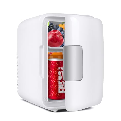 Sinbide Nevera Pequeña - Mini Nevera, 4L Comética Pequeña Nevera para Dormitorio, CA 220V/ CC 12V para Coche, Mini Neveras Para Habitacion (Blanco)
