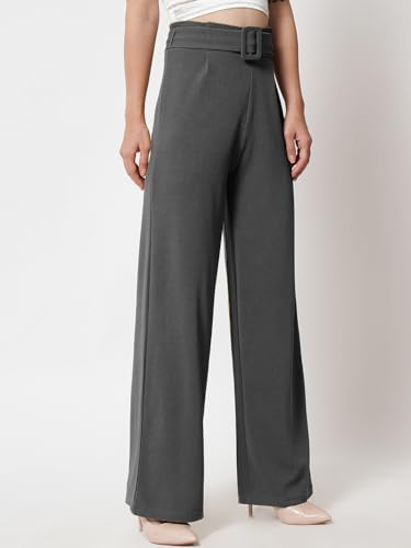 Image of KOTTY Women High Rise Regular Fit Cotton Blend Trousers