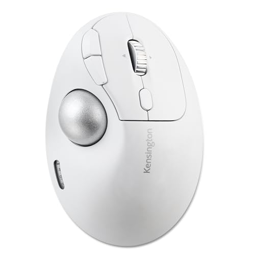 Kensington TB550 Wireless Trackball Mouse, Rechargeable Battery, Bluetooth(LE) & 2.4GHz Wireless Connections, Ergonomic Design, 4D Scroll Wheel, 128-bit AES Encryption, White-Silver (K72180WWVN)