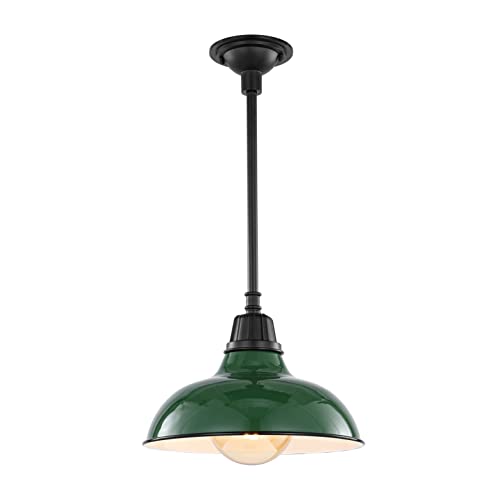 Image of JONATHAN Y Jasper 1-Light Farmhouse 12.25 inch Metal Pendant, Green /Black | Indoor Outdoor Use, Rustic Vintage Dome Shade, Adjustable Height, Kitchen Island Porch Entryway, LED Bulb Included
