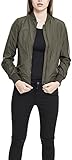 URBAN CLASSICS Chaqueta Bomber ligera mujer con bolsillos delanteros, cintura, puños y cuellos elásticos, apertura delantera con cremallera, de manga larga, color dark olive, talla M