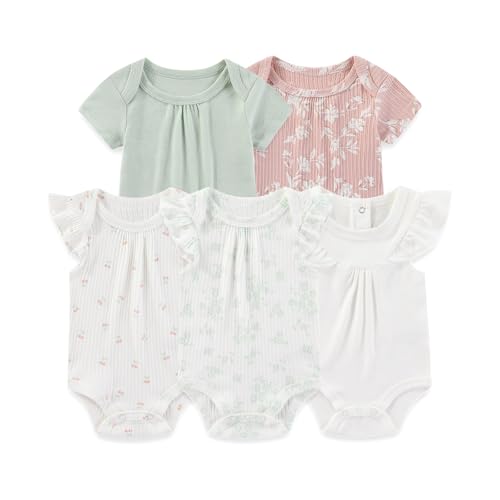 Four Seasons Baby Boy Girl Bodysuits 5-Pack Cotton Comfort Short Sleeve Baby Clothes Soft Infant Outfits